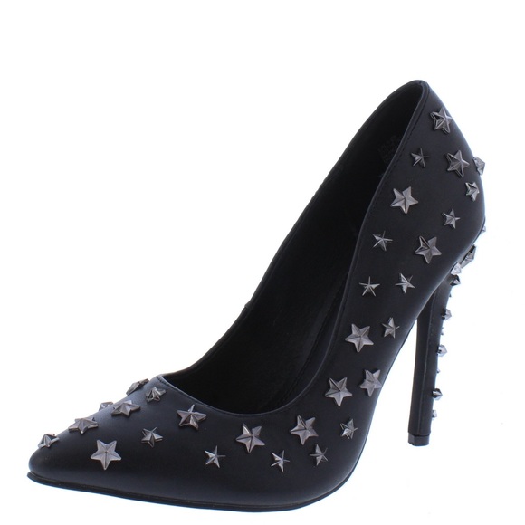 Black Vegan Leather Pointed Toe High Heel Stiletto Pump - Picture 1 of 3